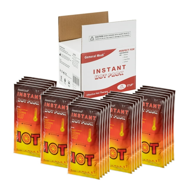 Instant Hot Pack Set of 25 Disposable Hot Therapy Packs for Pain