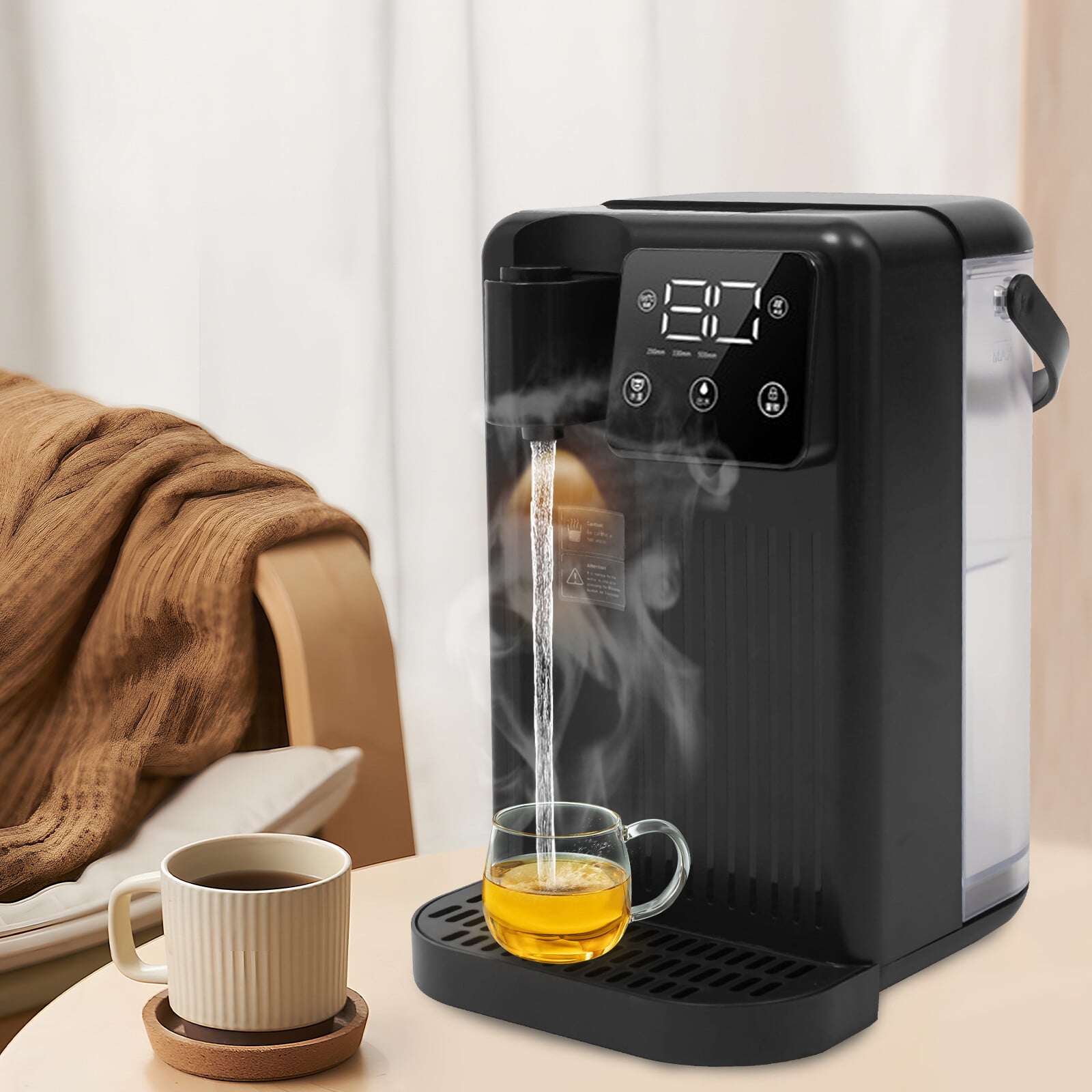 Instant Hot Water Dispenser, 3L/0.79-Gallon Desktop Water Dispenser 1700W Adjustable Water Output&Temperature Water Tank 3s Quick Heating Hot Water Filter System (Black)