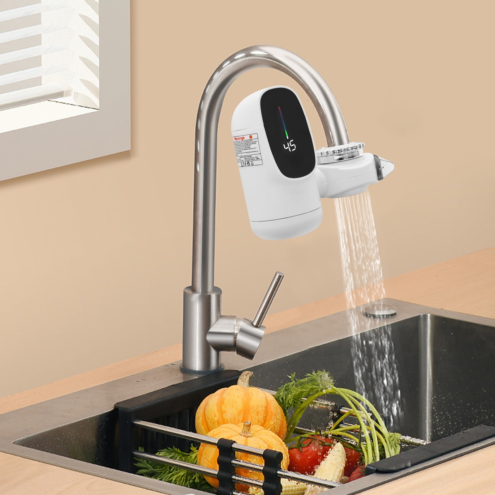 Instant Hot Water Faucet, 2500W Tankless Under Sink Electric Water Heater, 3-Second Heating with Smart LED Display & Adjustable Temperature (86-140°F), 110V for Kitchen Bathroom Washroom
