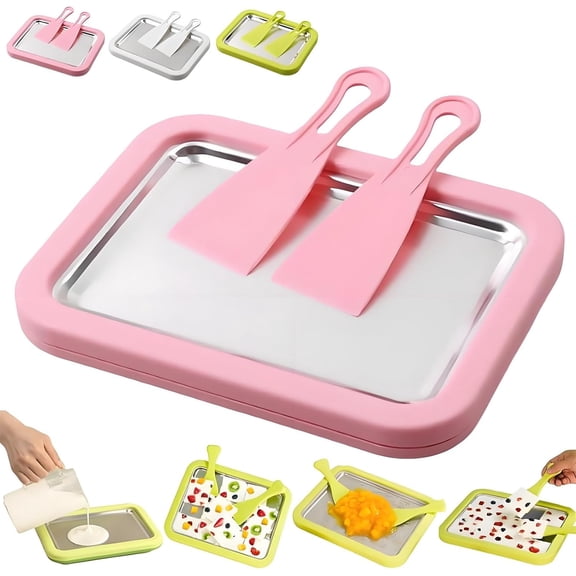 Instant Ice Cream Maker, At-Home Rolled Ice Cream Maker Kit, DIY Homemade Sorbet, Instant Freeze Plate with 2 Scrapers, Frozen Yogurt tray, Fun Family Activity