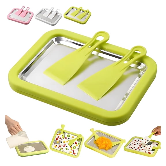 Instant Ice Cream Maker, At-Home Rolled Ice Cream Maker Kit, DIY Homemade Sorbet, Instant Freeze Plate with 2 Scrapers, Frozen Yogurt tray, Fun Family Activity (White)