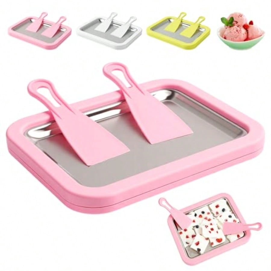 Instant Ice Cream Maker Rolled Ice Cream Maker Frozen Yoghurt Plate Instant Gelato Pan Roll Homemade DIY for Fun Activities Families with 2 Scrapers Pink