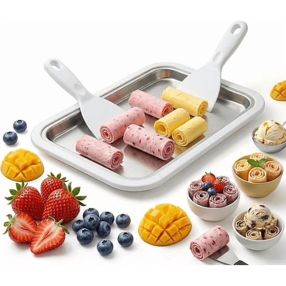Instant Ice Cream Maker, Rolled Ice Cream Maker, Soft Serve Ice Cream Maker Perfect for Ice Cream, Frozen Yogurt & More! Food-Grade Stainless Steel Ice Cream Roll Machine for Home Use (White)