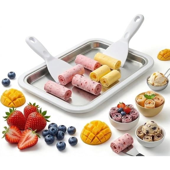 Instant Ice Cream Maker, Rolled Soft Serve Maker  Perfect for Cream, Frozen Yogurt & More! Food-Grade Stainless Steel Roll Machine Home Use (White)
