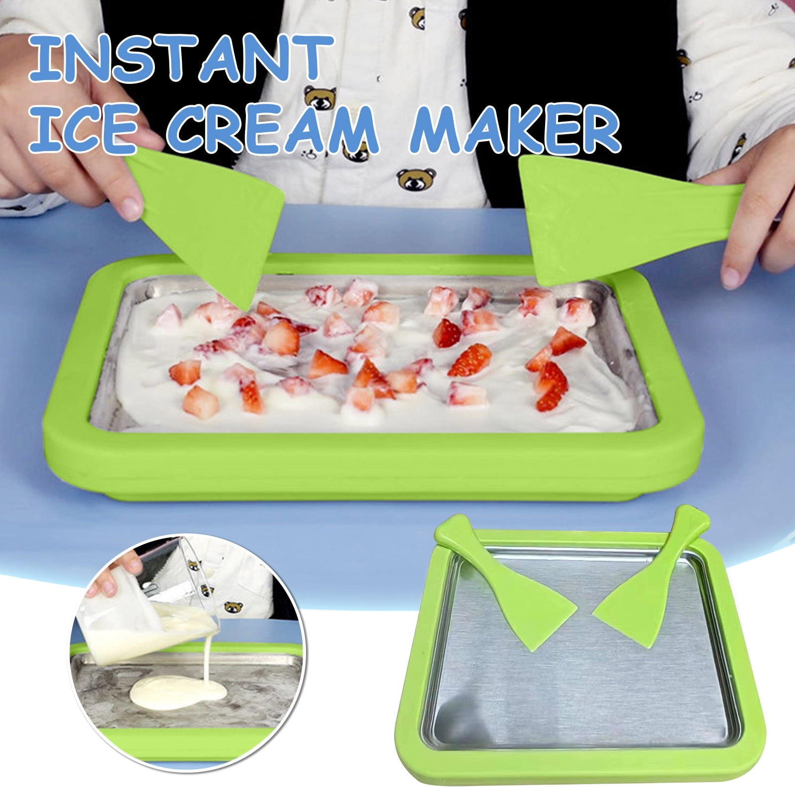 Instant Ice Cream Maker with Ice Tray and Scrapers for Homemade Rolled Ice Cream and Yogurt, No Electricity Needed