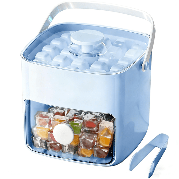 Instant Ice Maker Press Type Ice Cube Maker With Lid And Bin Handle Press Ice Cube Trays For Freezer Stackable Ice Trays For Freezer Ice Bucket