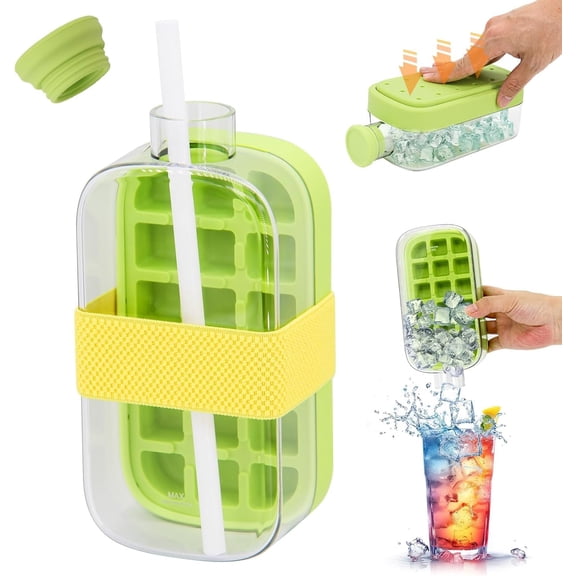 Instant Ice Press Bottle,Simple Press-Type Ice Cube Water Bottle,Leak-proof design, leak-proof cover and straw,It can be used in the office, at home and in the gym.