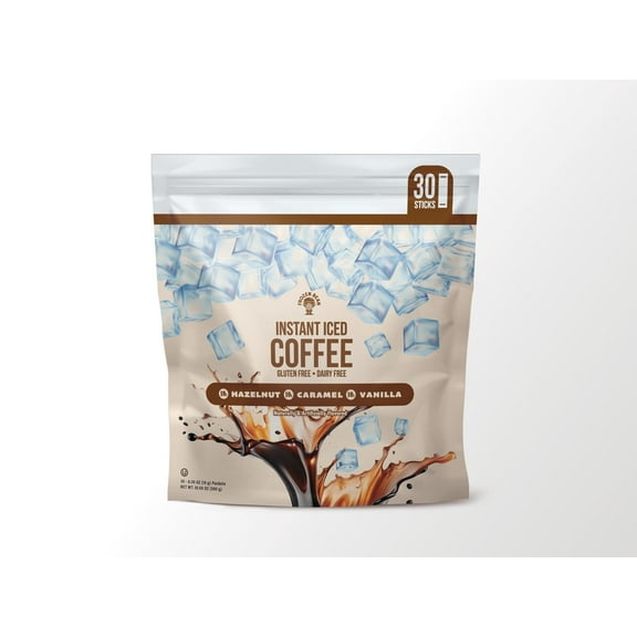 The Frozen Bean Instant Iced Coffee, Hazelnut, Caramel, Vanilla, 5 Packs of 30, 0.25 oz