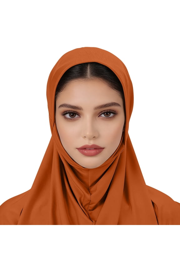 Instant Jersey Hijab Scarf for Women, Pre-sewn Non-See Through Hijabs Head Scarfs, #03 Orange Free Size