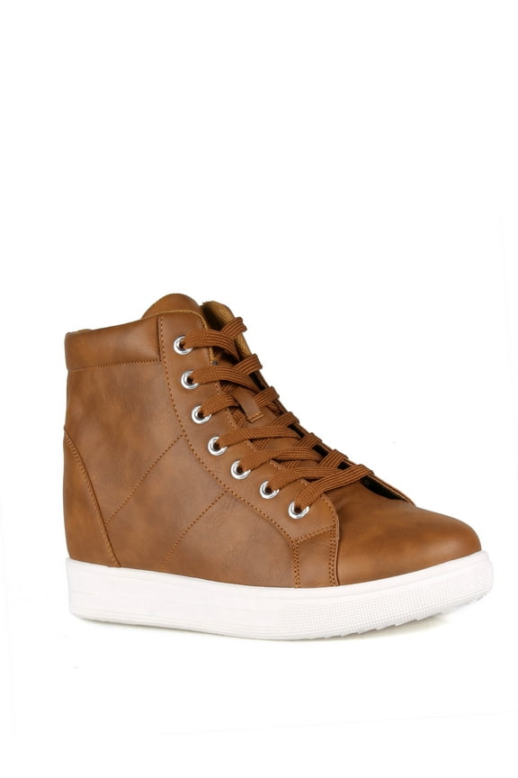 Lace up Wedge Sneakers in Tan