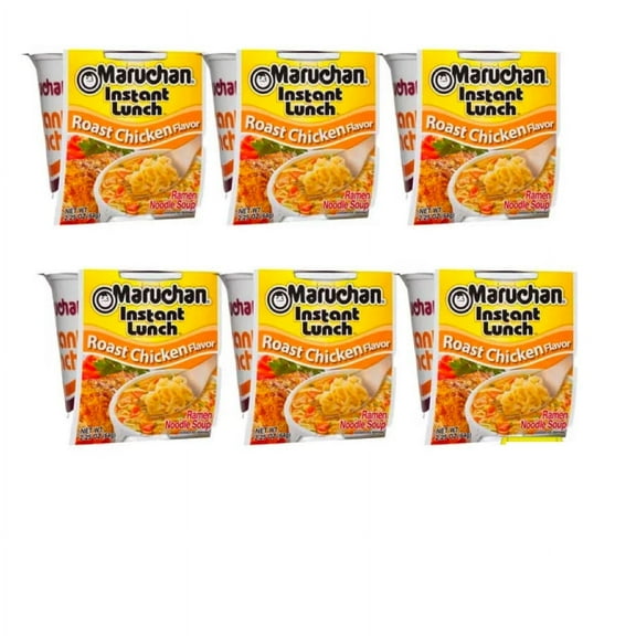 Instant Lunch Roast Chicken Flavor Noodles 2.25ounce (6 Count) Just add Water Meal Noodle Breakfast Dinner Warm Snacks Home Kitchen College Food Gift w/ Tote & Bonus Porte Pot