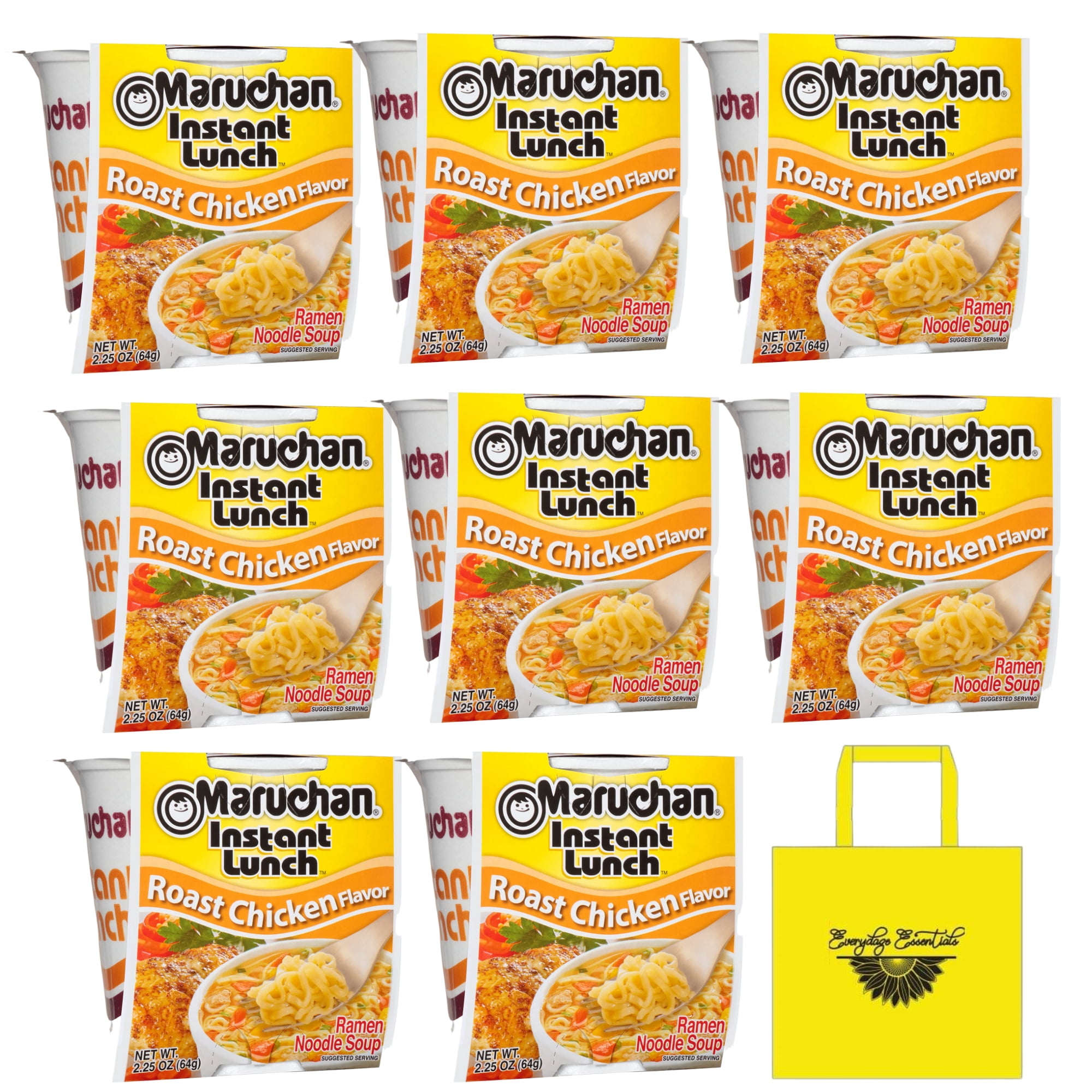 Instant Lunch Roast Chicken Flavor Noodles 2.25ounce (8 Count) Just add Water Meal Noodle Breakfast Dinner Warm Snacks Home Kitchen College Food Gift w/ Tote & Bonus Porte Pot