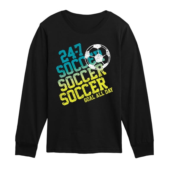 Instant Message - 24/7 Soccer - Youth Boys Long Sleeve Graphic T-Shirt