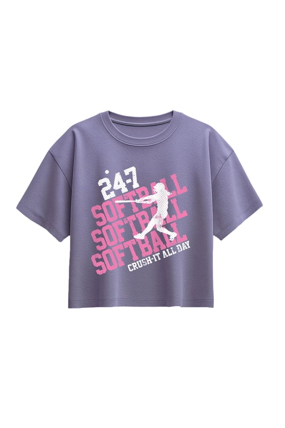 - 24/7 Softball - Youth Girls Boxy T-Shirt
