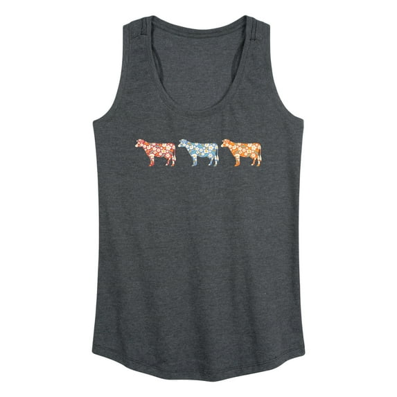 Instant Message - 3 Small Floral Print Cows - Women's Racerback Tank Top