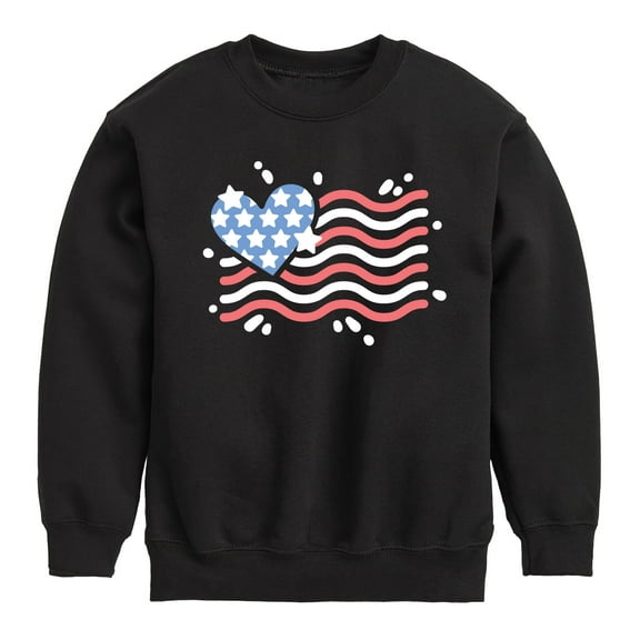 Instant Message - 4th of July - American Flag Heart - Toddler & Youth Crewneck Fleece Sweatshirt