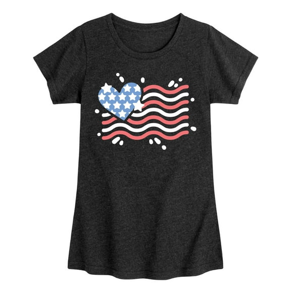 Instant Message - 4th of July - American Flag Heart - Toddler & Youth Girls Short Sleeve Graphic T-Shirt