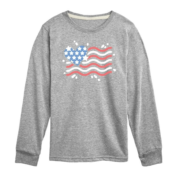 Instant Message - 4th of July - American Flag Heart - Toddler & Youth Long Sleeve Graphic T-Shirt