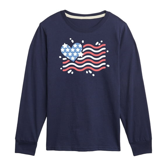 Instant Message - 4th of July - American Flag Heart - Toddler & Youth Long Sleeve Graphic T-Shirt