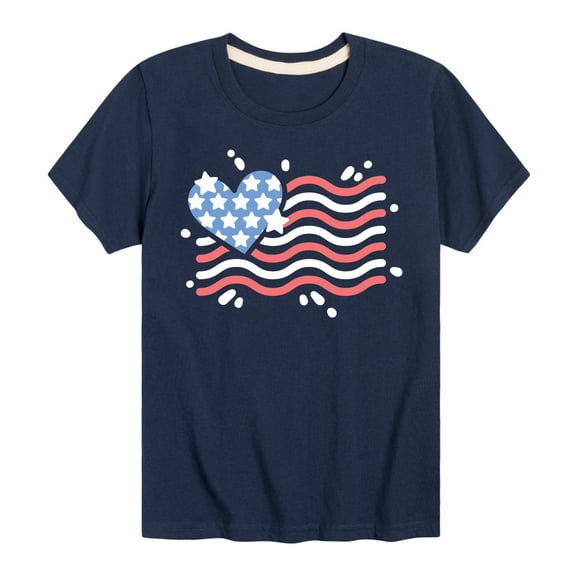 Instant Message - 4th of July - American Flag Heart - Toddler & Youth Short Sleeve Graphic T-Shirt