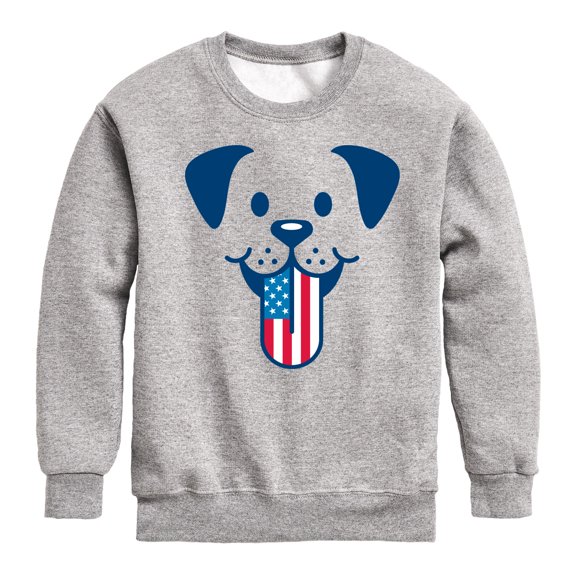 Instant Message - 4th of July - Dog Tongue American Flag - Toddler & Youth Crewneck Fleece Sweatshirt