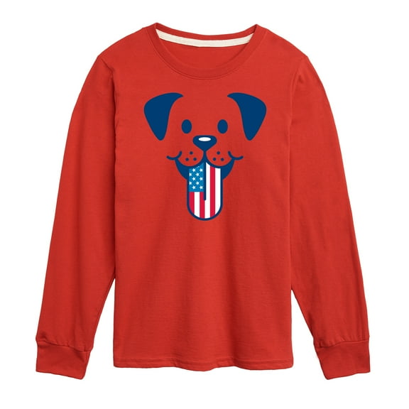 Instant Message - 4th of July - Dog Tongue American Flag - Toddler & Youth Long Sleeve Graphic T-Shirt