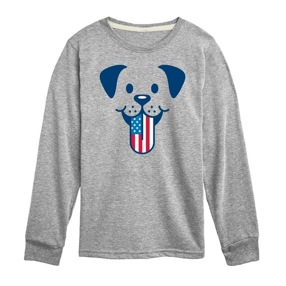 Instant Message - 4th of July - Dog Tongue American Flag - Toddler & Youth Long Sleeve Graphic T-Shirt