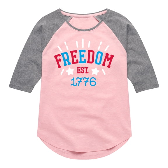 Instant Message - 4th of July - Freedom Est 1776 - Toddler & Youth Girls Raglan Graphic T-Shirt
