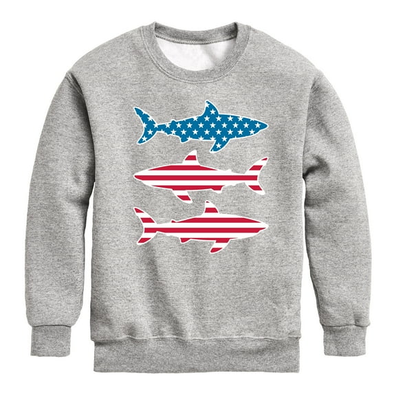 Instant Message - 4th of July - Shark American Flag - Toddler & Youth Crewneck Fleece Sweatshirt