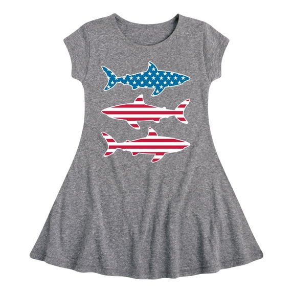 Instant Message - 4th of July - Shark American Flag - Toddler & Youth Girls Fit & Flare Dress