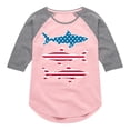 thumbnail image 1 of Instant Message - 4th of July - Shark American Flag - Toddler & Youth Girls Raglan Graphic T-Shirt, 1 of 6