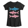 thumbnail image 1 of Instant Message - 4th of July - Shark American Flag - Toddler & Youth Girls Short Sleeve Graphic T-Shirt, 1 of 6