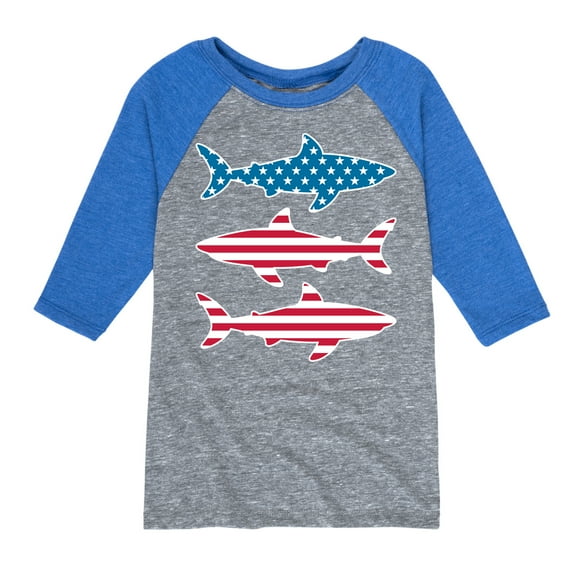 Instant Message - 4th of July - Shark American Flag - Toddler & Youth Raglan Graphic T-Shirt