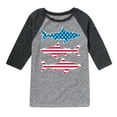 thumbnail image 1 of Instant Message - 4th of July - Shark American Flag - Toddler & Youth Raglan Graphic T-Shirt, 1 of 5