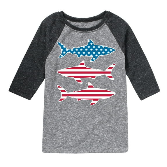 Instant Message - 4th of July - Shark American Flag - Toddler & Youth Raglan Graphic T-Shirt