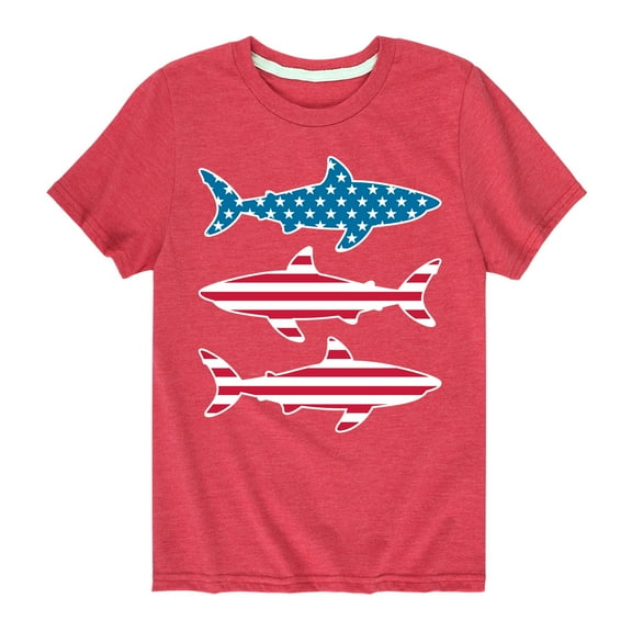 Instant Message - 4th of July - Shark American Flag - Toddler & Youth Short Sleeve Graphic T-Shirt