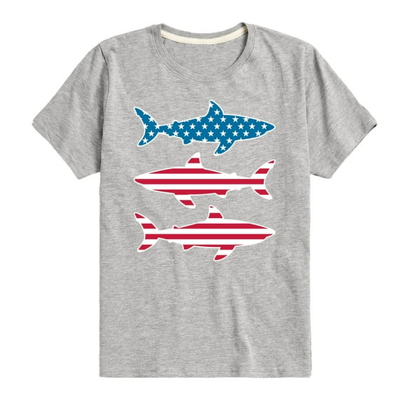 Instant Message - 4th of July - Shark American Flag - Toddler & Youth Short Sleeve Graphic T-Shirt