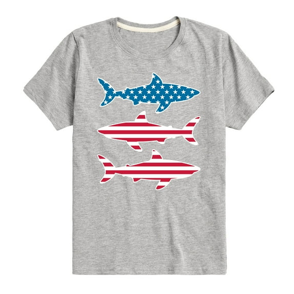 Instant Message - 4th of July - Shark American Flag - Toddler & Youth Short Sleeve Graphic T-Shirt