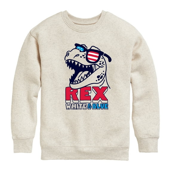 Instant Message - 4th of July - T Rex White & Blue - Toddler & Youth Crewneck Fleece Sweatshirt