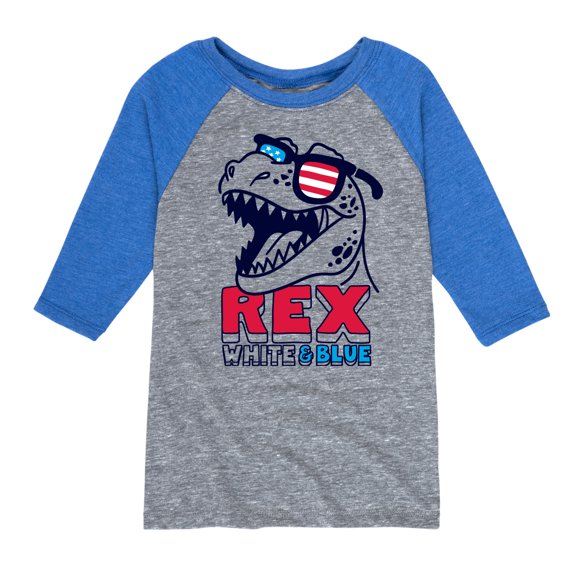 Instant Message - 4th of July - T Rex White & Blue - Toddler & Youth Raglan Graphic T-Shirt