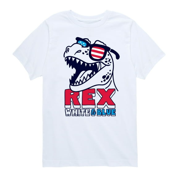 Instant Message - 4th of July - T Rex White & Blue - Toddler & Youth Short Sleeve Graphic T-Shirt