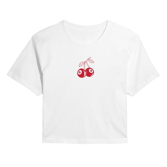 Instant Message - 8 Ball Cherries - Juniors Cropped Graphic T-Shirt