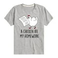 thumbnail image 1 of Instant Message - A Chicken Ate My Homework - Youth Short Sleeve Graphic T-Shirt, 1 of 6