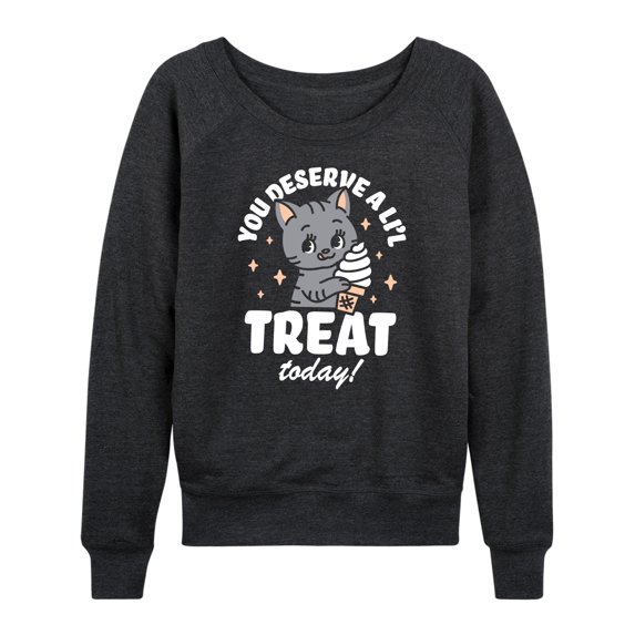 Instant Message - A Little Treat Kitten - Women's Lightweight French Terry Long Sleeve Shirt