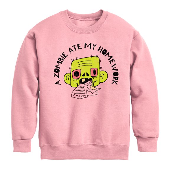 Instant Message - A Zombie Ate My Homework Graphic Long Sleeve Fleece Sweatshirt
