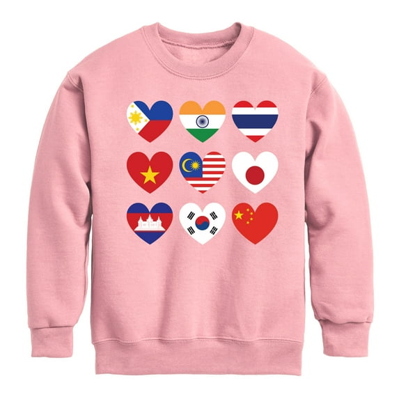 Instant Message - AAPI Heart Flags - Toddler And Youth Crewneck Fleece Sweatshirt