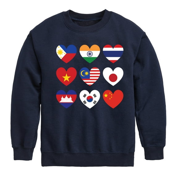 Instant Message - AAPI Heart Flags - Toddler And Youth Crewneck Fleece Sweatshirt