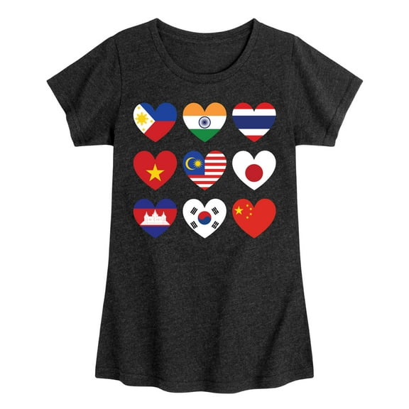 Instant Message - AAPI Heart Flags - Toddler And Youth Girls Short Sleeve Graphic T-Shirt