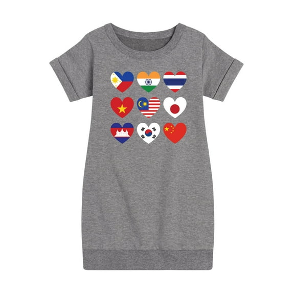 Instant Message - AAPI Heart Flags - Toddler And Youth Girls Short Sleeve Graphic T-Shirt