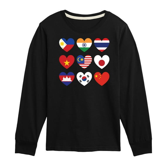 Instant Message - AAPI Heart Flags - Toddler And Youth Long Sleeve Graphic T-Shirt